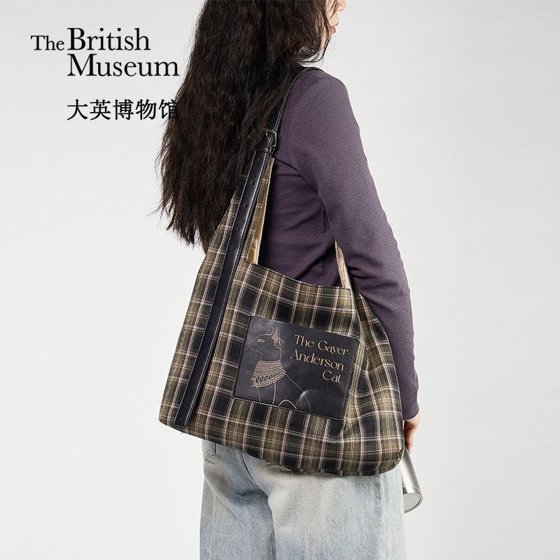 大英博物馆盖亚安德森猫系列格纹休闲通勤大容量女士单肩包