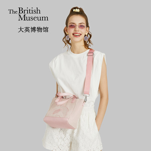 大英博物馆盖亚安德森猫系列刺绣帆布包两用手提斜挎包-粉色