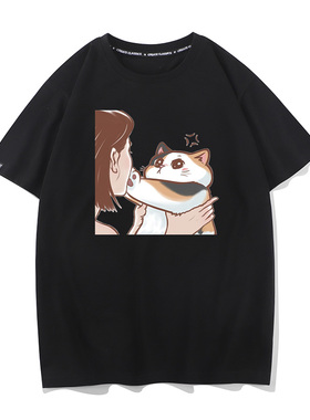 卡通动漫三花银渐层白色猫咪短袖T恤宽松打底衫半袖纯棉衣服