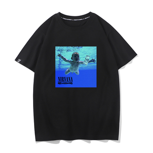 Vintage涅槃乐队Nirvana游泳小孩印花潮牌宽松古着圆领短袖T恤潮