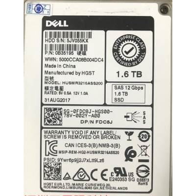 DELL FDC8J 0FDC8J 1.6T 1.6TB SAS SSD 12Gb R640 R740 R940硬盘