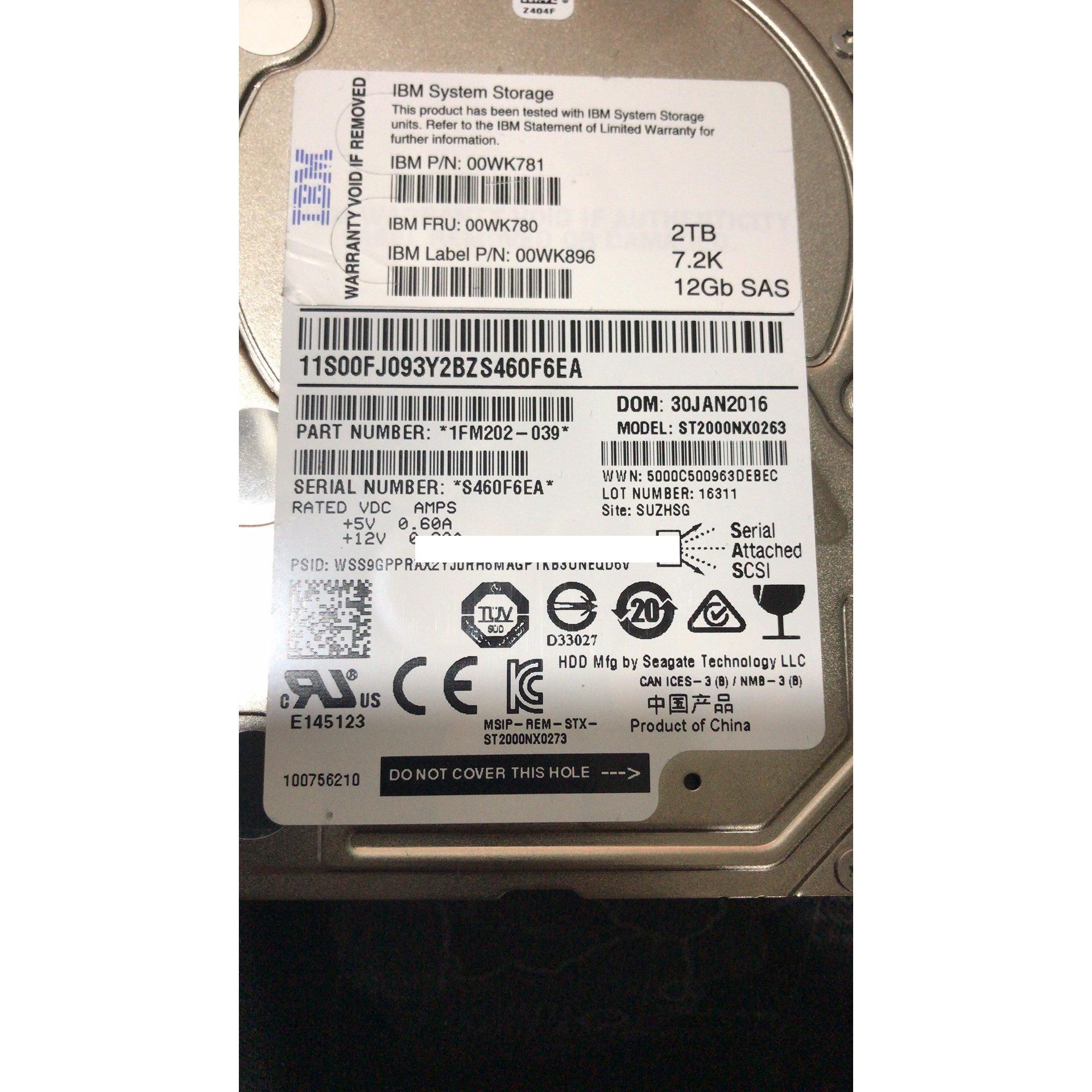 IBM V7000 Gen2 硬盘 00WK780 00WK781 2TB 7.2K SAS 2.5 12Gbps 电脑硬件/显示器/电脑周边 企业级硬盘 原图主图