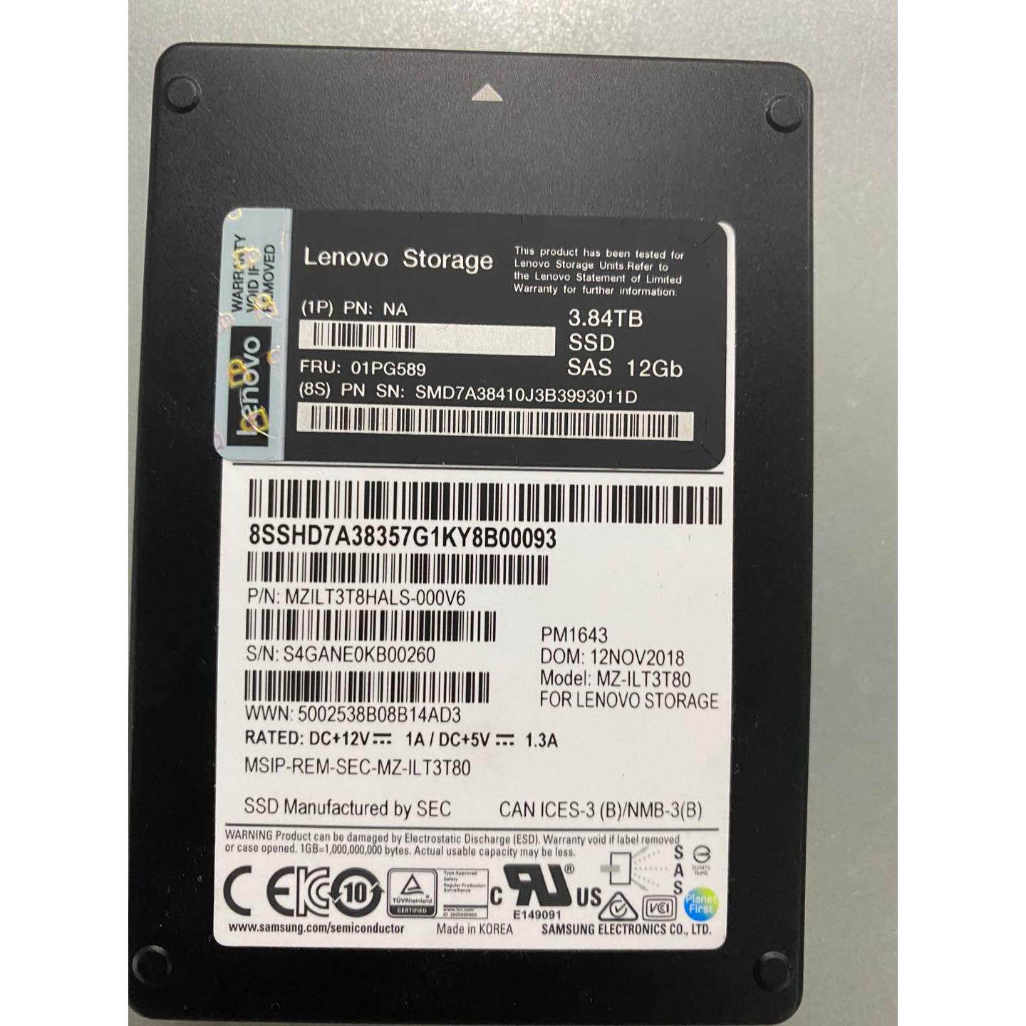 联想IBM 00NA671 00NA672 3.84TB SSD SAS 2.5 X3650 M5固态硬盘