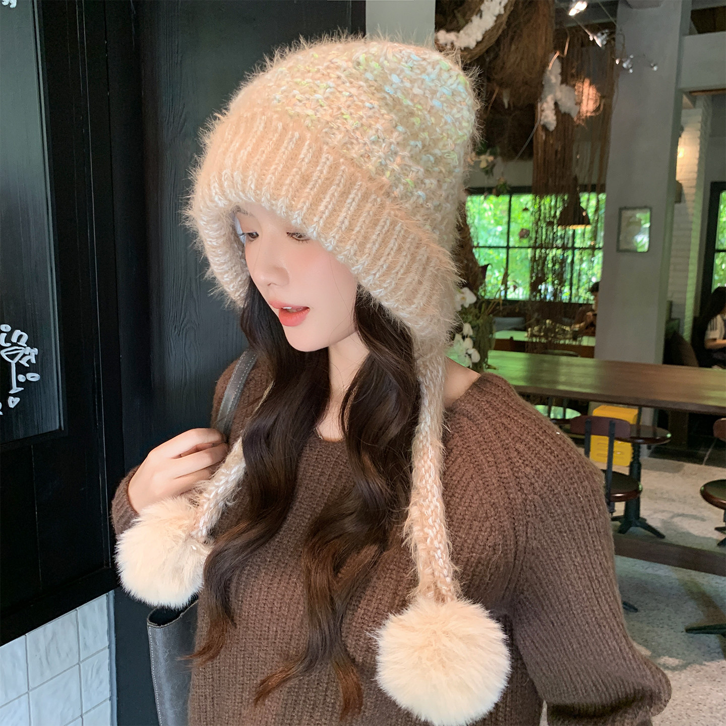 2025新款毛线帽子女秋冬保暖护耳针织帽显脸小百搭毛球包头帽,服饰配件/皮带/帽子/围巾,帽子,淘宝优惠券,粉丝福利购,淘宝优惠卷