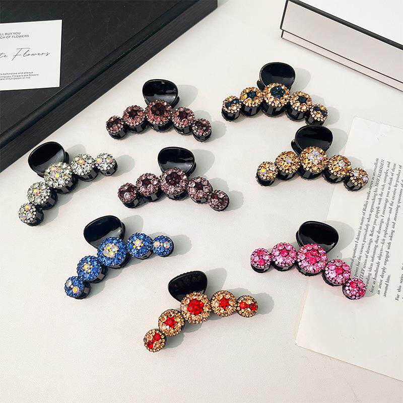 跨境爆款欧美热销高级感民族风水钻一字发抓女气质绚丽盘发夹子