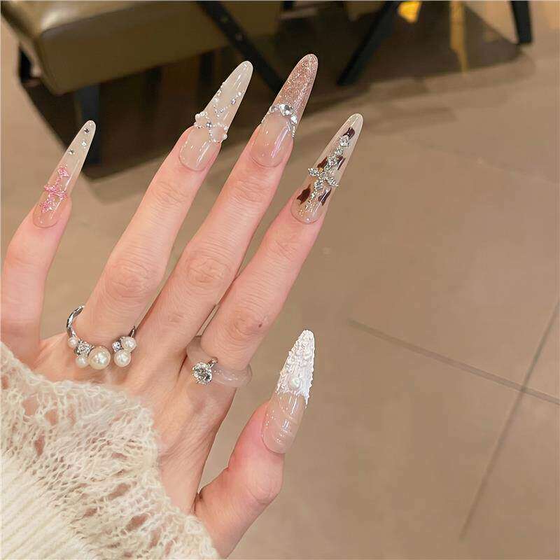 黛瑞森【甜心小姐】甜酷裸色穿戴甲甲片纯手工碎钻蝴蝶结豹纹美甲