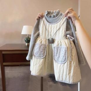 2025冬儿童套装 儿童加绒加厚童套装 女童加绒加厚背心裙毛衣两件套