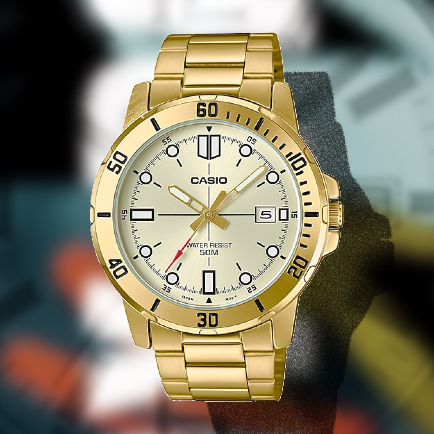 卡西欧手表casio防水商务夜光海洋之心水鬼金表 mtp-vd01g-1c