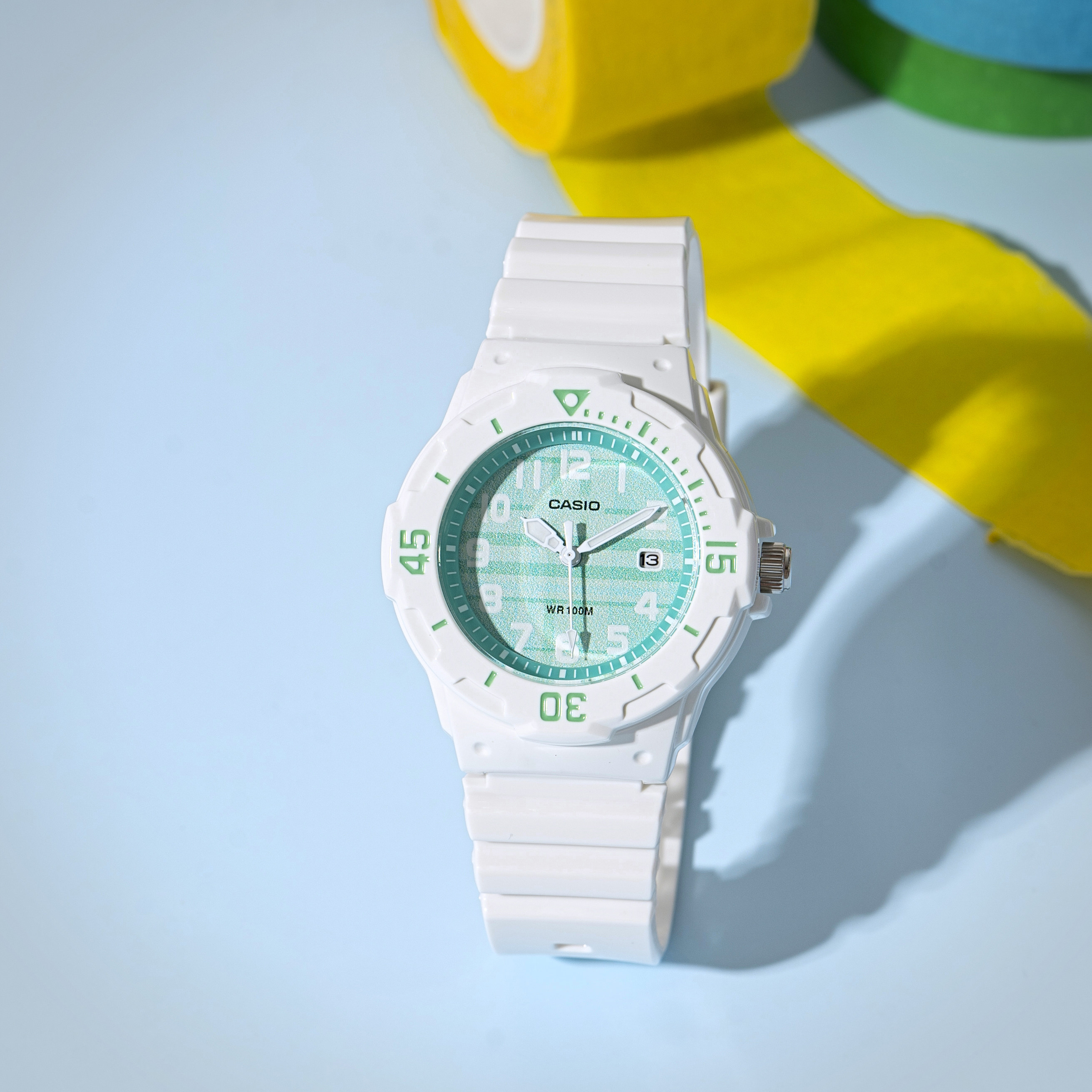 casio卡西欧马卡龙配色绿色表盘女表lrw-200h-3c