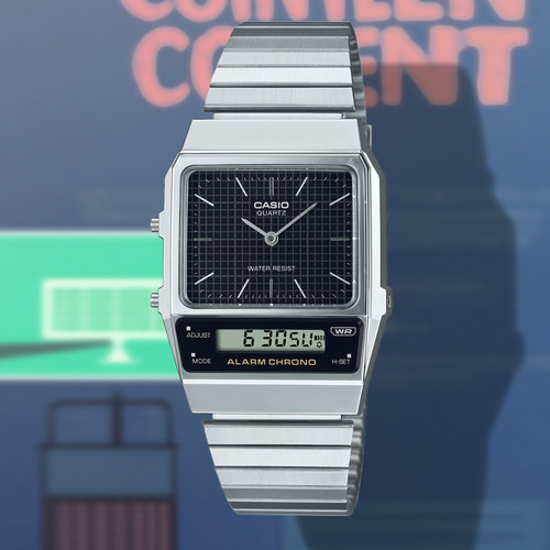 Casio卡西欧情侣防水方块时尚潮流双显小方块AQ-800E-1A 百搭