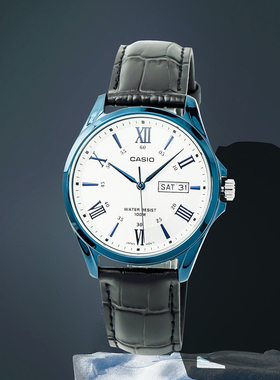 casio卡西欧官方正品石英皮革表时尚商务简约男士手表MTP-1384BUL