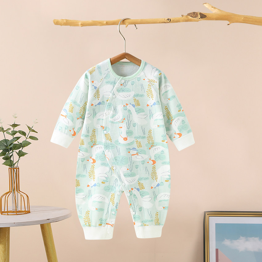 婴儿连体衣斜襟春秋全棉爬服新生儿打底衣无骨0-1岁宝宝哈衣超萌