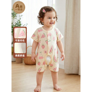 连身衣服婴幼儿短袖 开裆短裤 哈衣 连体衣超萌爬爬服夏季 女宝宝夏装