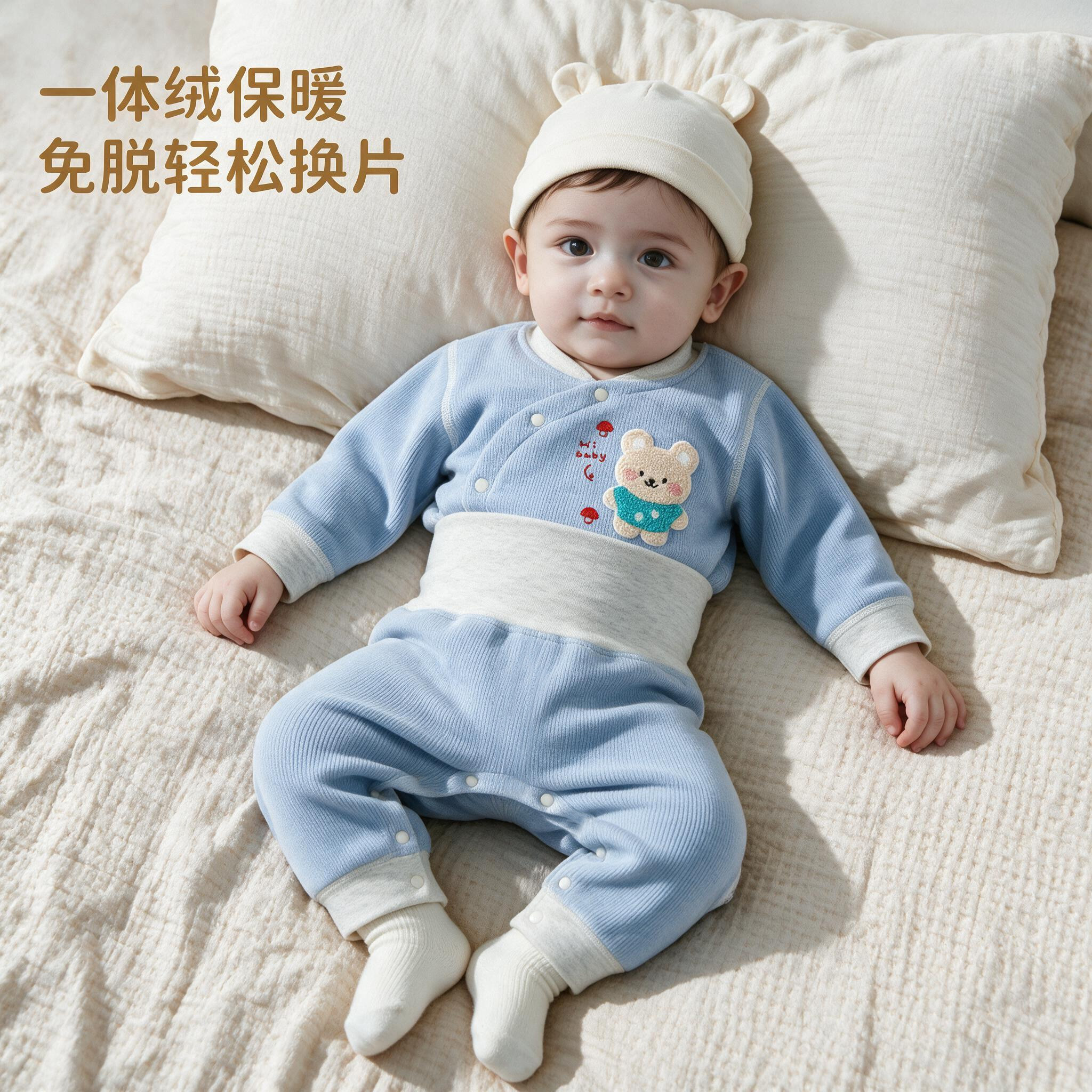 婴儿加绒套装冬季加厚保暖男儿童内衣开裆女无骨宝宝秋装高腰护肚