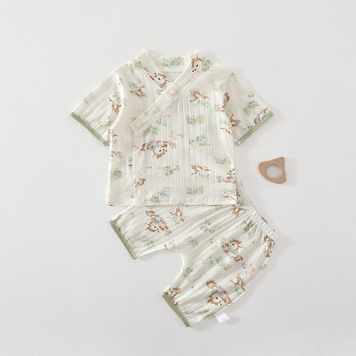 7A纯棉婴儿衣服夏季薄款短袖套装