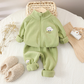 潮 婴儿分体套装 宝宝秋装 加绒两件套女小童外出服保暖外套男韩版