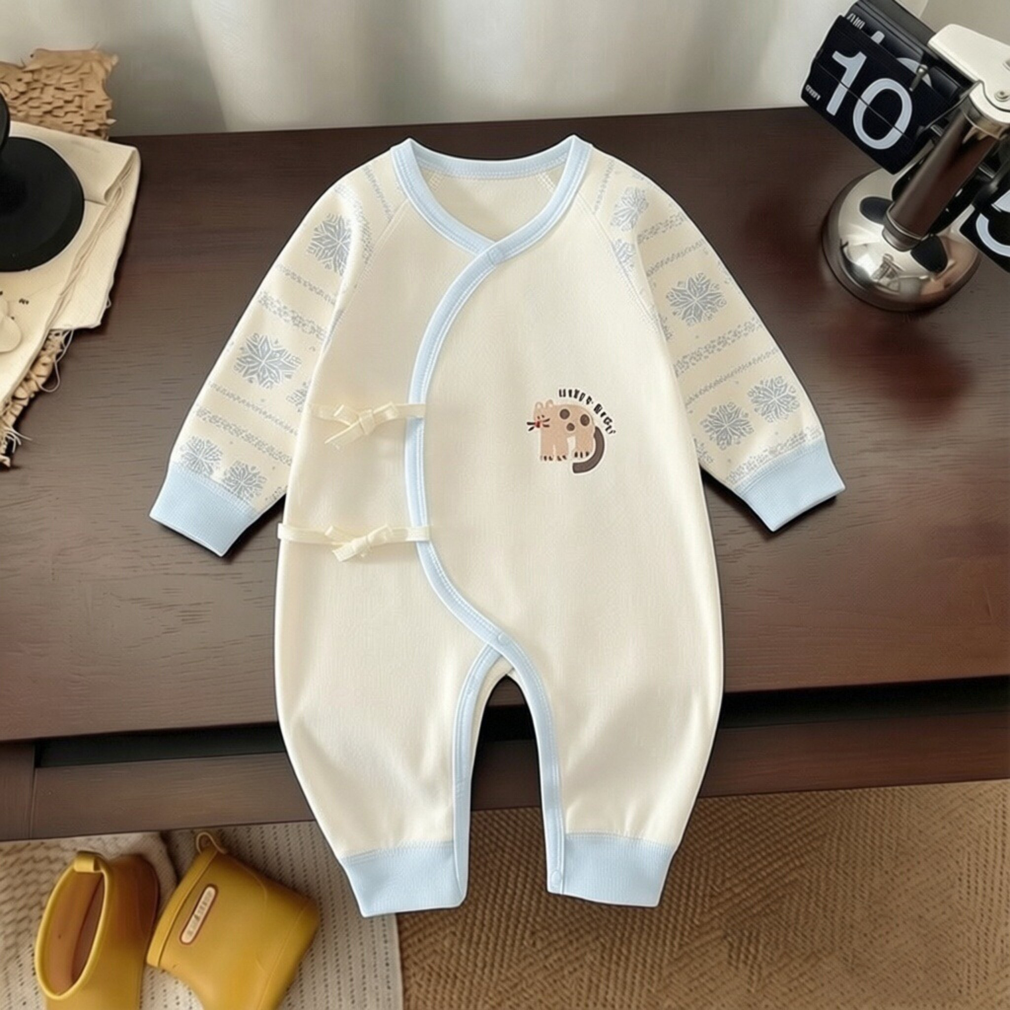 新生儿蝴蝶衣春秋新款纯棉连体衣系带和尚服男女宝宝长袖护肚哈衣