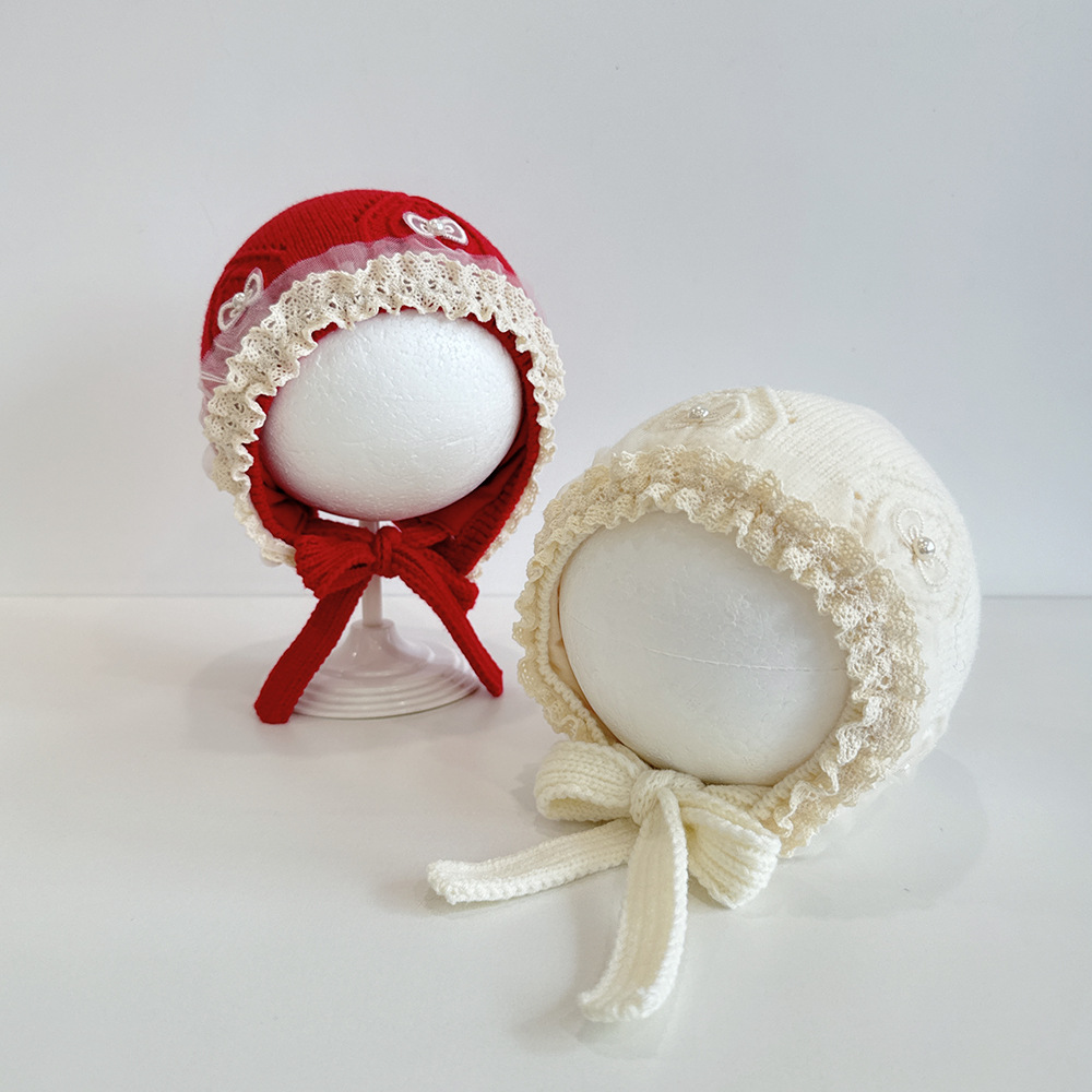 蕾丝小蝴蝶结婴儿帽子秋冬小月龄