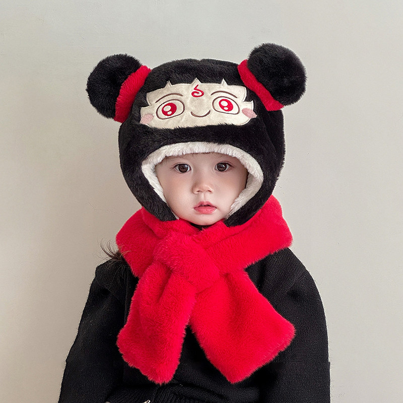 那吒儿童宝宝帽子冬季围巾一体毛绒帽婴儿毛线帽男女童保暖秋冬季,服饰配件/皮带/帽子/围巾,帽子,淘宝优惠券,粉丝福利购,淘宝优惠卷