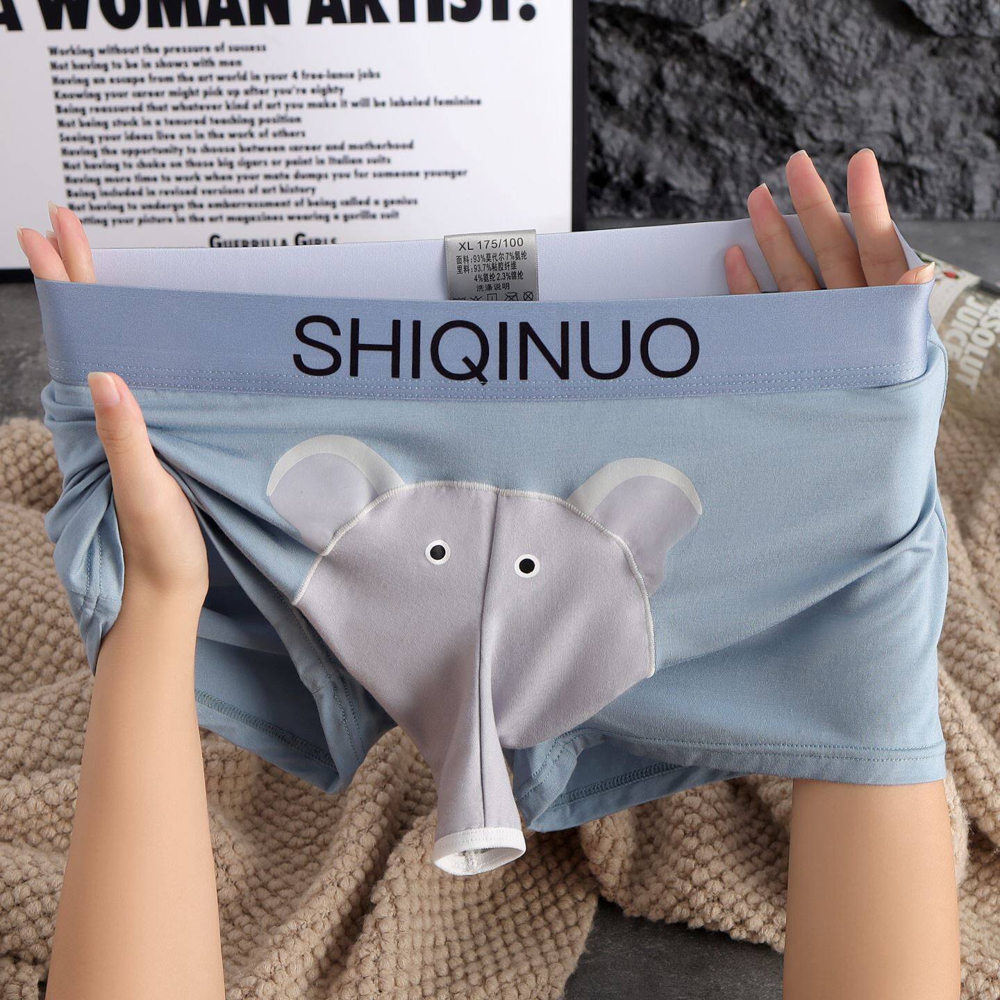 莫代尔新款可爱卡通大象鼻男士内裤性感搞怪平角裤透气四角短裤头