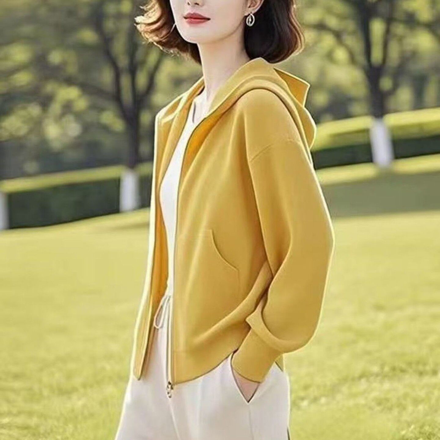 宽松休闲上衣洋气长袖纯色开衫连帽外套卫衣减龄2026春秋外套女装