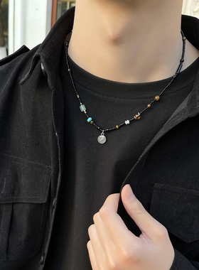 醒狮黑色串珠项链男款潮牌百搭气质小众高级复古民族风配饰锁骨链