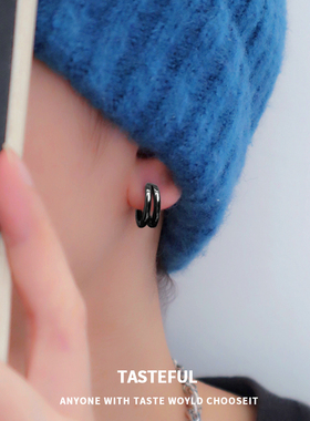 爆款素圈耳环男士小众高级设计感轻奢复古耳圈ins冷淡风耳钉耳饰