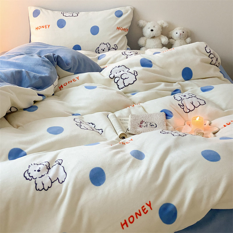 冬季加厚牛奶绒四件套双面珊瑚绒被套法兰绒加绒保暖床单床上用品