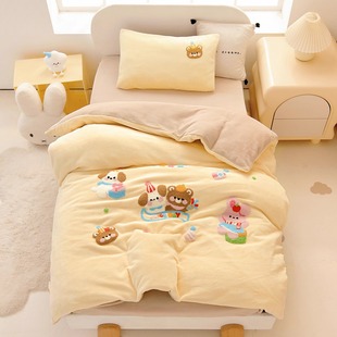 冬季幼儿园被子三件套加绒学校午睡小被子牛奶绒加厚保暖一包入园