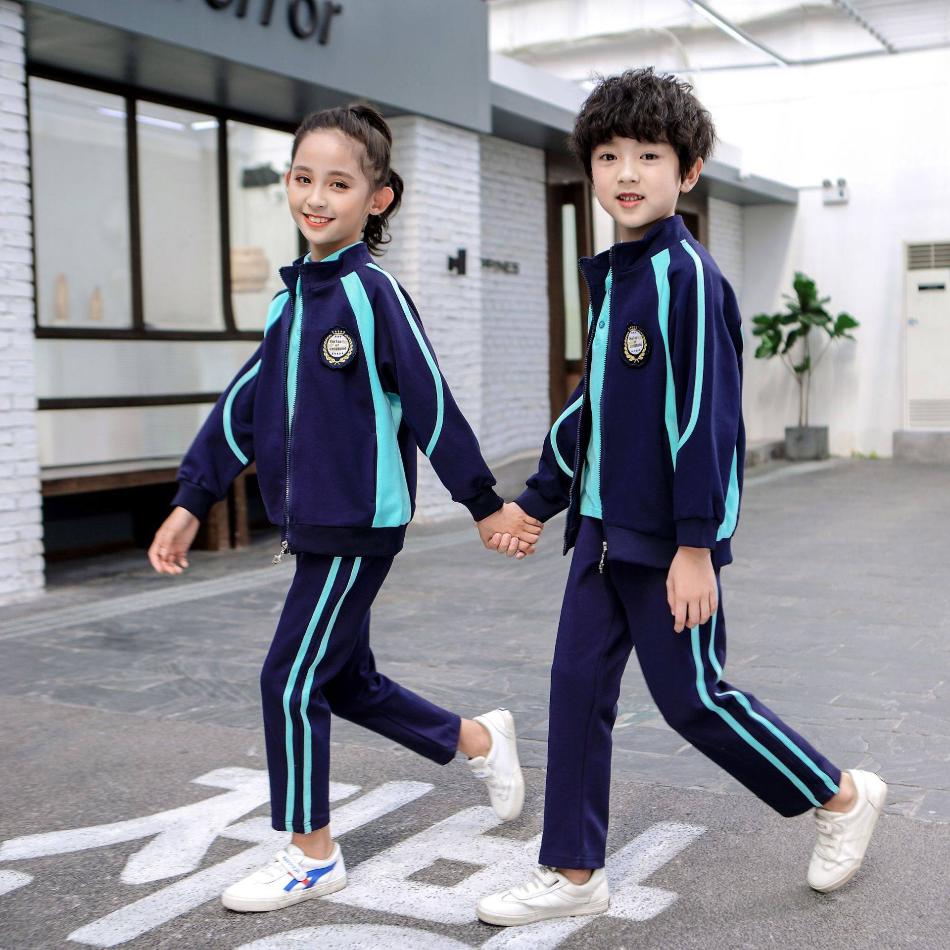 新款春装男女童校服运动套装三件