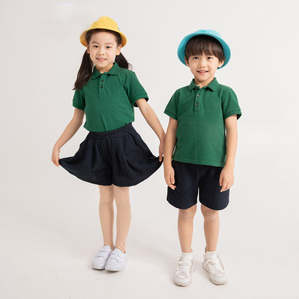 墨绿色校服夏季运动定制短袖学院幼儿园园服夏装儿童班服男女博苑