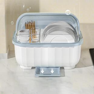 餐具碗盘箱带盖沥水碗碟架 碗筷收纳盒厨房置物架家用碗柜收纳架装