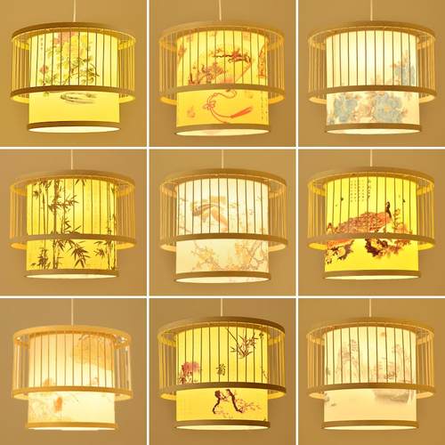 新中式竹艺竹编灯笼吊灯创意禅意餐厅火锅店餐饮店专用高亮带射灯