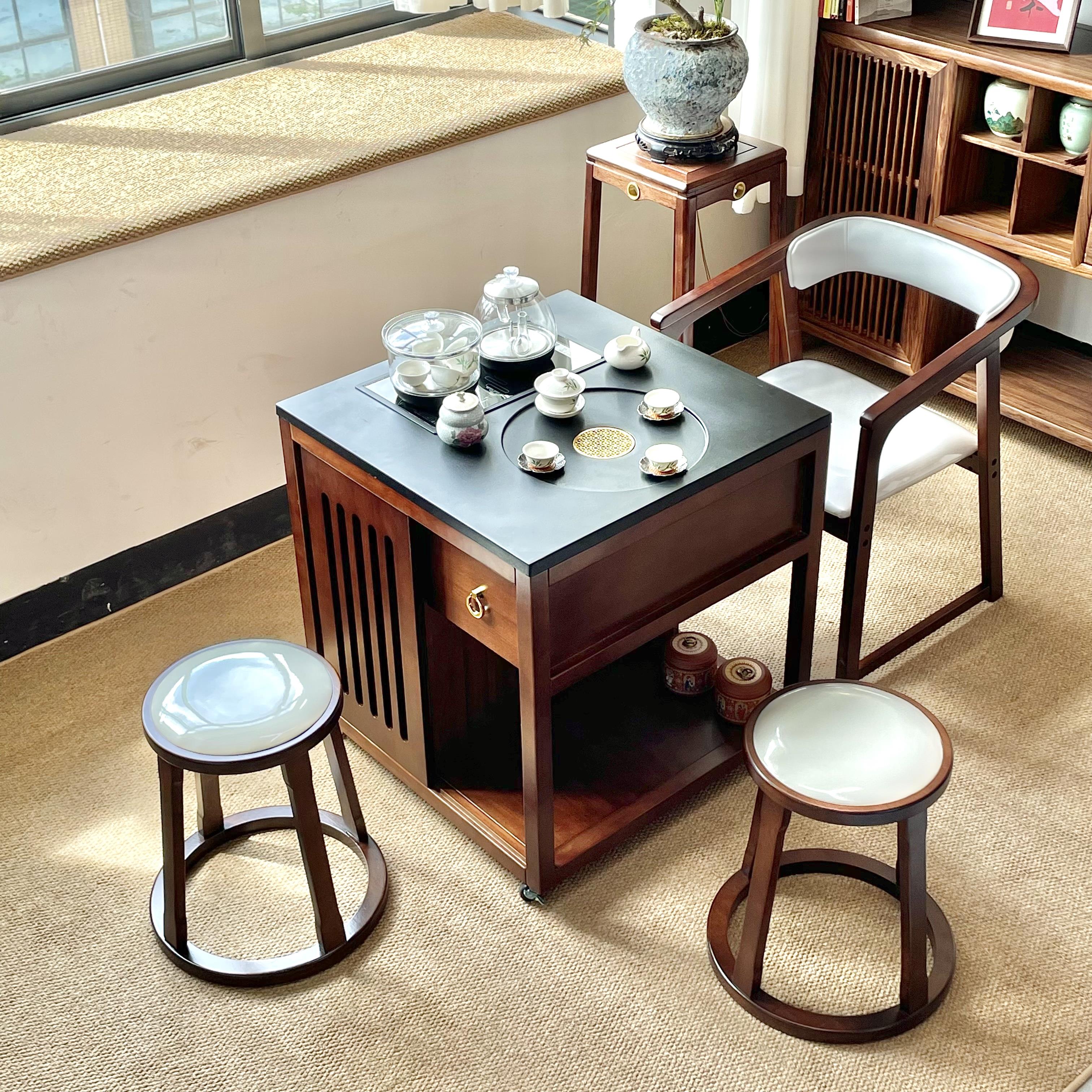 胡桃木新中式实木阳台茶桌小户型客厅家用茶台小型禅意茶室可移动