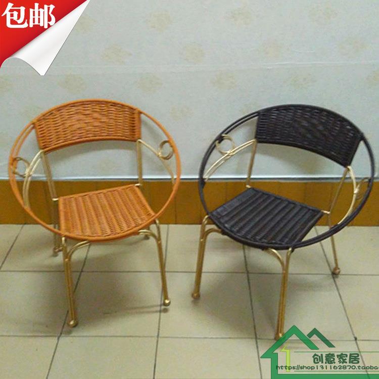 时尚阳台休闲藤椅居家小腾椅铁艺简约藤椅小椅子小凳子铁艺靠背椅