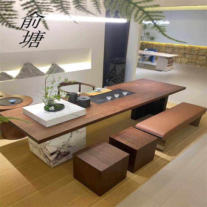 俞塘新中式岩板茶台办公茶室高端定制现代轻奢实木茶桌椅组合,住宅家具,家用茶台/茶桌,淘宝优惠券,粉丝福利购,淘宝优惠卷