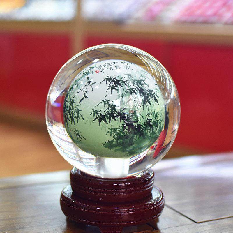 内画 画琉璃水晶球翠竹礼品玻璃工艺礼品摆饰家居办公桌轻奢摆件,家居饰品,装饰摆件,淘宝优惠券,粉丝福利购,淘宝优惠卷