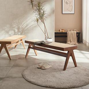 觅藤家具昌迪加尔换鞋凳北欧实木藤编长凳侘寂风复古床尾凳长条凳