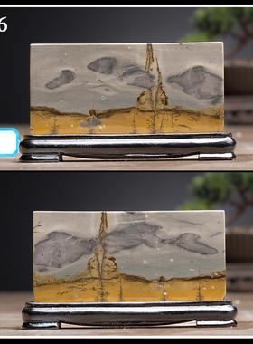 广西国画石草花石奇石7×12CM带底座方形小薄片摆件Y1-Y26