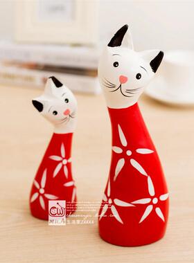 北欧情侣小猫摆件木质家居客厅电视柜书房装饰工艺品简约创意摆设