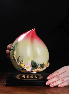 彩釉陶瓷寿桃工艺品摆件中式寿桃蟠桃客厅家居装饰送长辈祝寿礼品