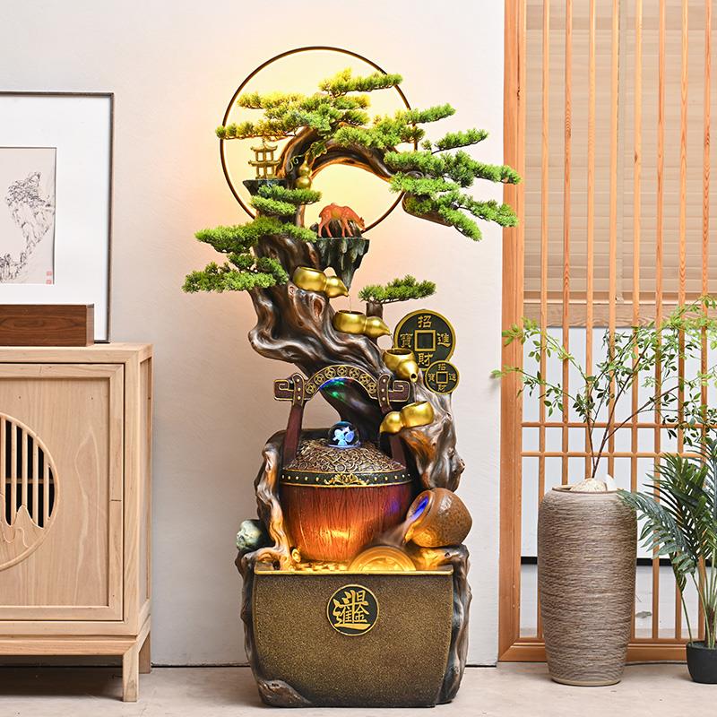 招财进宝风水轮高山流水落地摆件客厅电视柜旁水景观装饰乔迁礼物