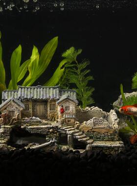 水族箱假山鱼缸造景装饰品鱼虾躲避屋建筑模型老房子微景观小摆件