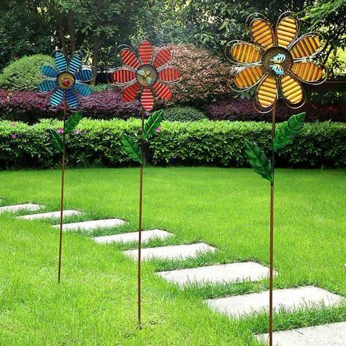 户外创意花园庭院院子装饰花朵铁艺风车旋转园艺菜地民宿造景摆件