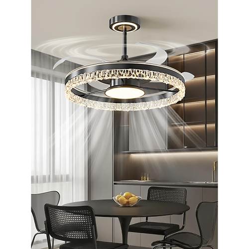 隐形风扇灯2025新款轻奢高级客厅餐厅冰裂纹吊扇灯家用一体电扇灯