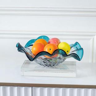 柏梵现代轻奢琉璃荷叶果盘客厅茶几干果盘餐桌高级感软装饰品摆设