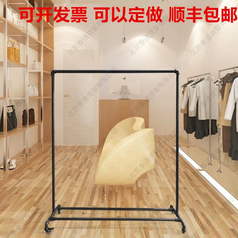 服装展示落地时装男女店家用陈列中岛龙门铁艺挂衣货架移动带轮子