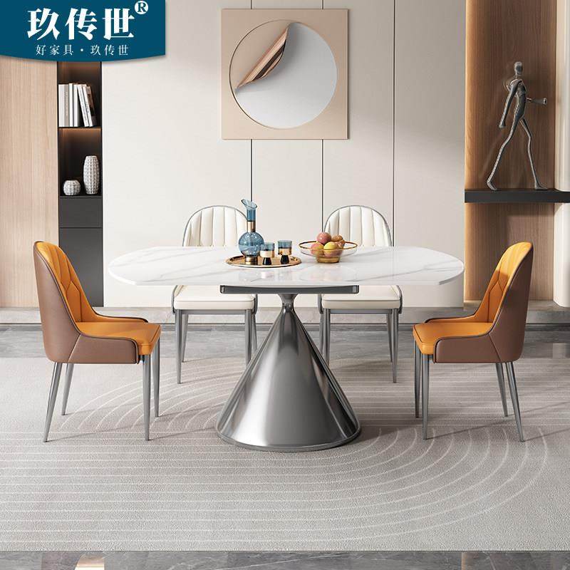轻奢伸缩超晶石餐桌椅天然大理石圆桌家用小户型微晶石奢石吃饭桌,住宅家具,大理石餐桌,淘宝优惠券,粉丝福利购,淘宝优惠卷