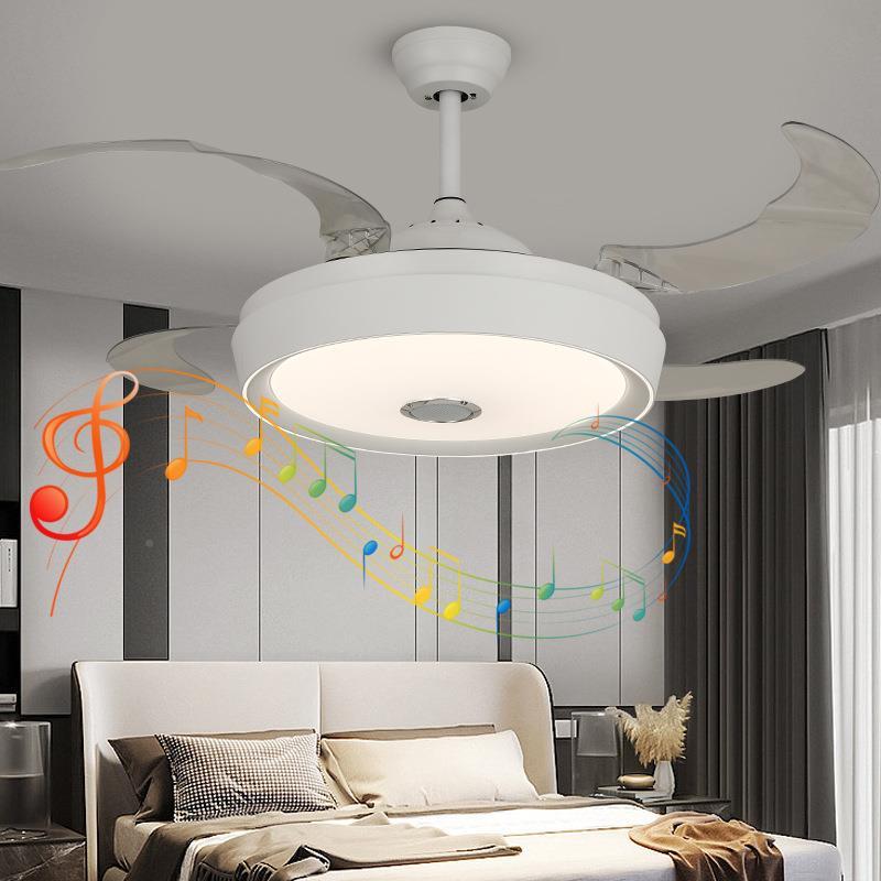 跨境厅隐形风扇灯吊扇灯频客现代简变餐厅卧室家用智能风扇约吊灯