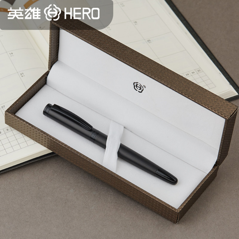 HERO英雄钢笔737依金笔磨砂黑螺纹笔杆官方正品成人商务练字书法笔大明尖0.5mm商务办公礼盒装